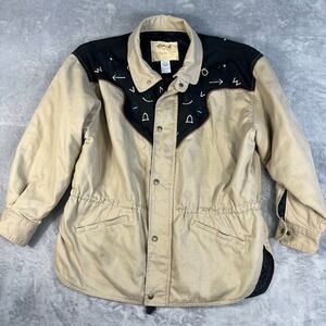 VTG Schaefer Outfitter Western Jacket Mens L Beige Canvas Quilt Lining Made USA